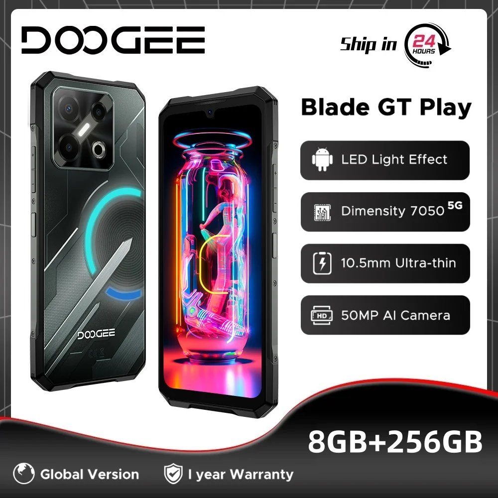 Global Version DOOGEE Blade GT Play Rugged Phone LED Light Effect 8GB 256GB 6.72” FHD+ 120Hz Dimensity 7025 50MP NFC Smartphone