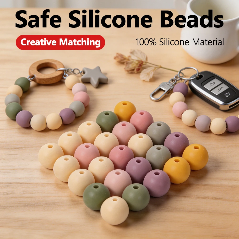 LOFCA New Colors 12mm Round Shape 20/50/100pcs Silicone Teething Beads For DIY Nursing Necklace Food Grade Chew Beads Wholesale