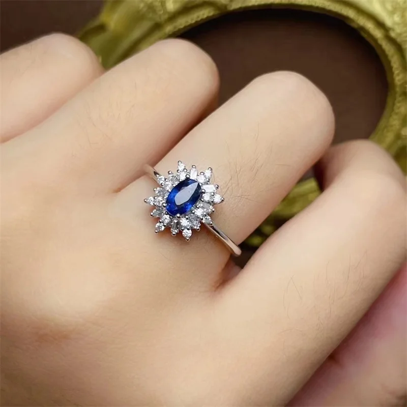 Genuine Fine Natural Blue Sapphire Ring for Women Sunstone Tanzanite Paraiba  S925 Silver  Fashion Generous  with Certificate