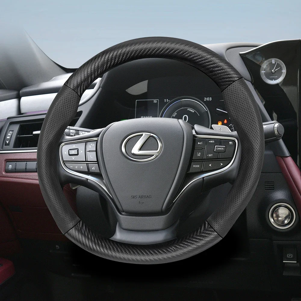 Capa de volante de couro perfurado, textura de fibra de carbono para lexus é 250 350 rx 330 nx gs es lx 570 gx 460 rx400h ct200h