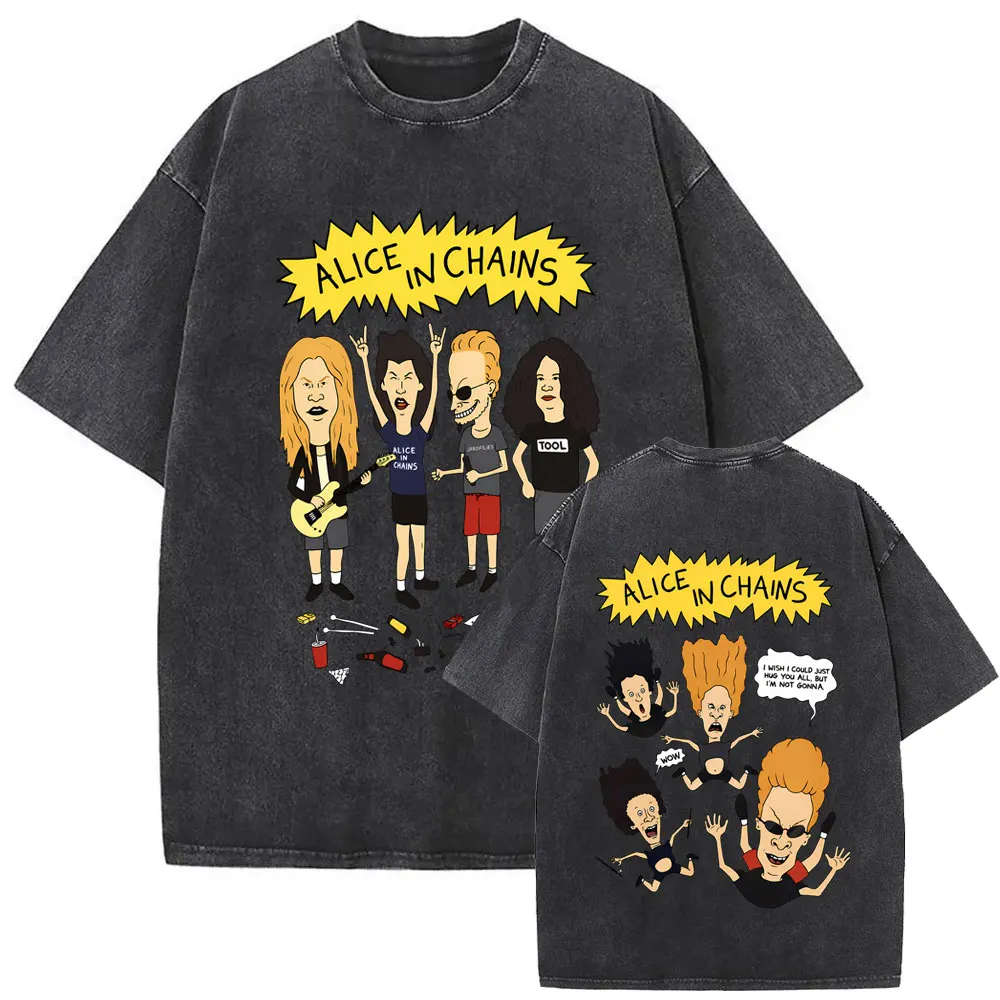Washed Vintage Rock Band Alice in Chains T-shirt Machos Rule Beavis and Butt Head T-shirts Men Women Gothic Punk Funny T Shirts