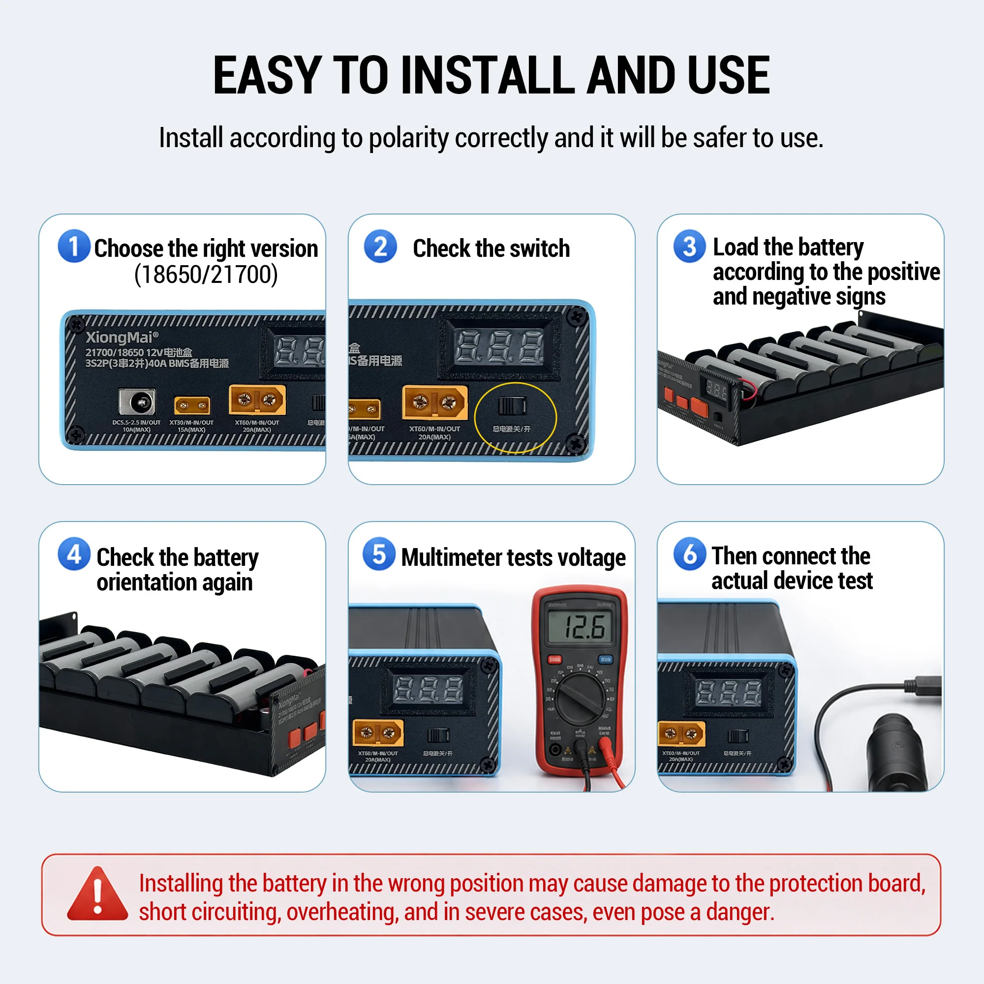 Heltec12V 24V 40A BMS Backup Battery Box 3S2P 6S1P for 21700 Battery Cell DC5.5 XT30 XT60 Output Portable Emergency Power Supply