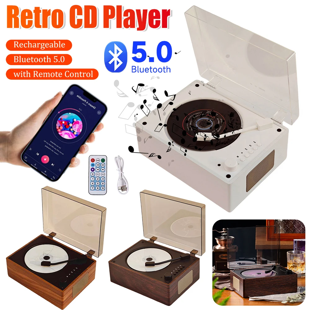 Portable CD Player Rechargeable Remote Control Home Music Player Bluetooth-Compatible 5.0 Support CD BT USB 3.5mm AUX Home Decor