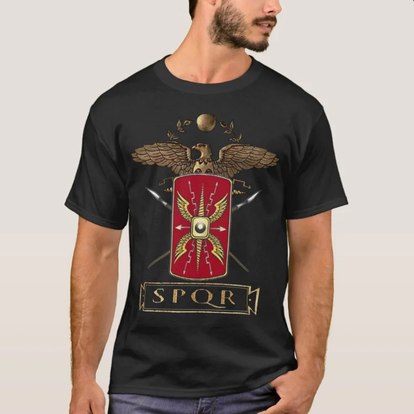 Roman Legion Eagle Shield Symbol SPQR Emblem T-Shirt 100% Cotton O-Neck Summer Short Sleeve Casual Mens T-shirt Size S-3XL