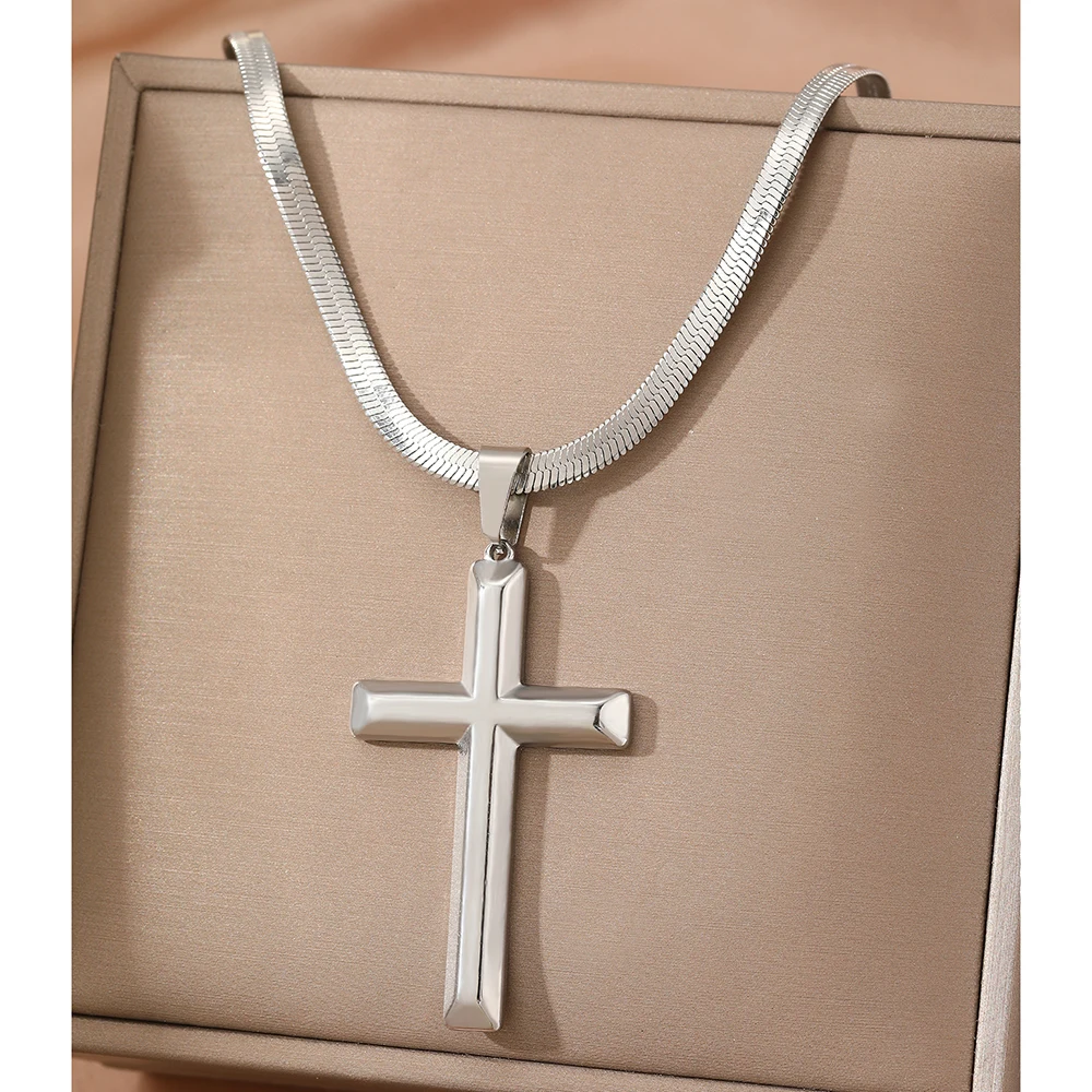 Stainless Steel Necklace Fashion Crucifixion Pendant Blade Chain Gothic Sweater Chain Necklace For Women Jewelry Amulet Design