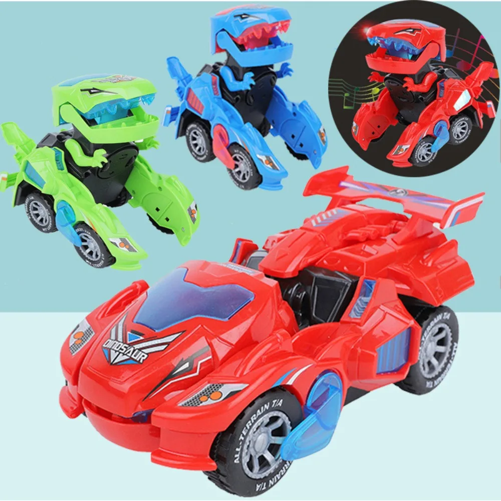 Com luz led elétrica transformando dinossauro carro brinquedo deformar brinquedos modelo dinossauro carro educacional 2 em 1