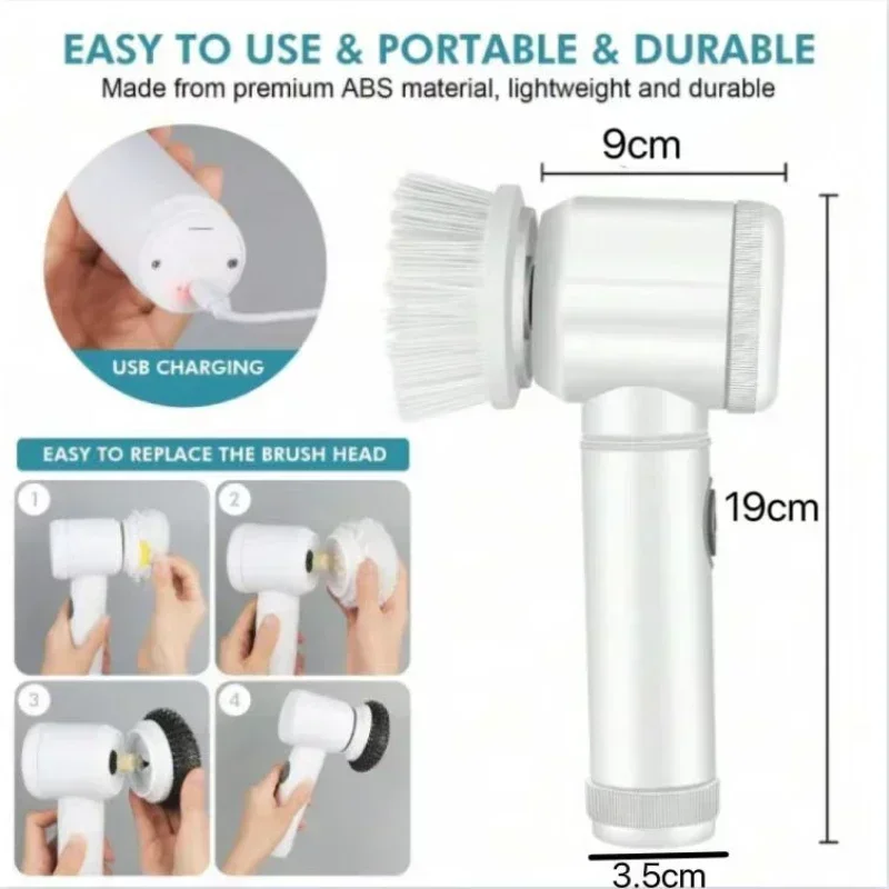 Electric Spin Scrubber Rechargeable with 5 Replaceable Brush Head Bathtub Tile Professional Cleaning Brush Bathroom Kitchen Tool