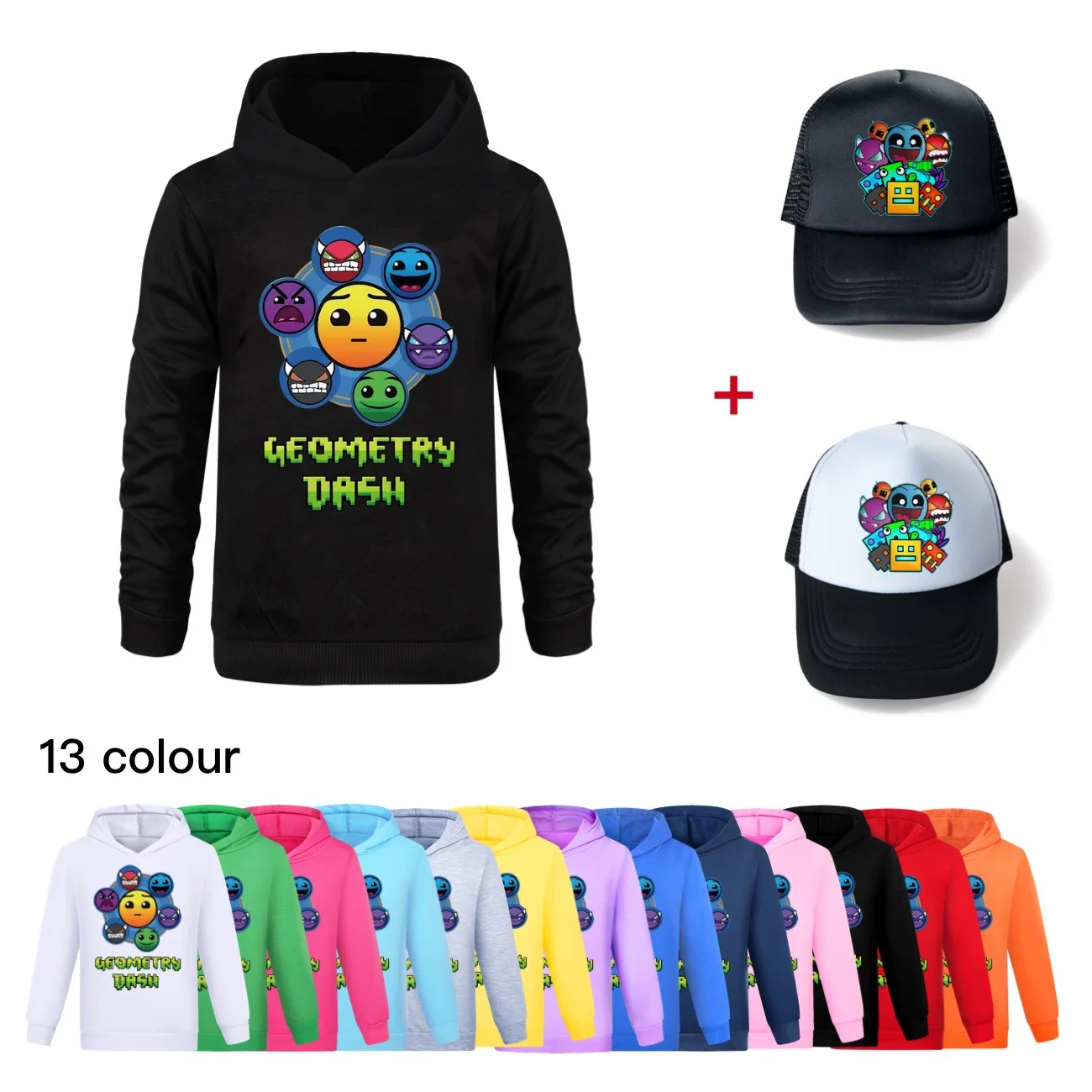 

Game Geometry Dash Clothes Toddler Girls Cartoon Sweatshirt Kids Casual Hoodies Child Long Sleeve Outwear Boys Sweater+hat