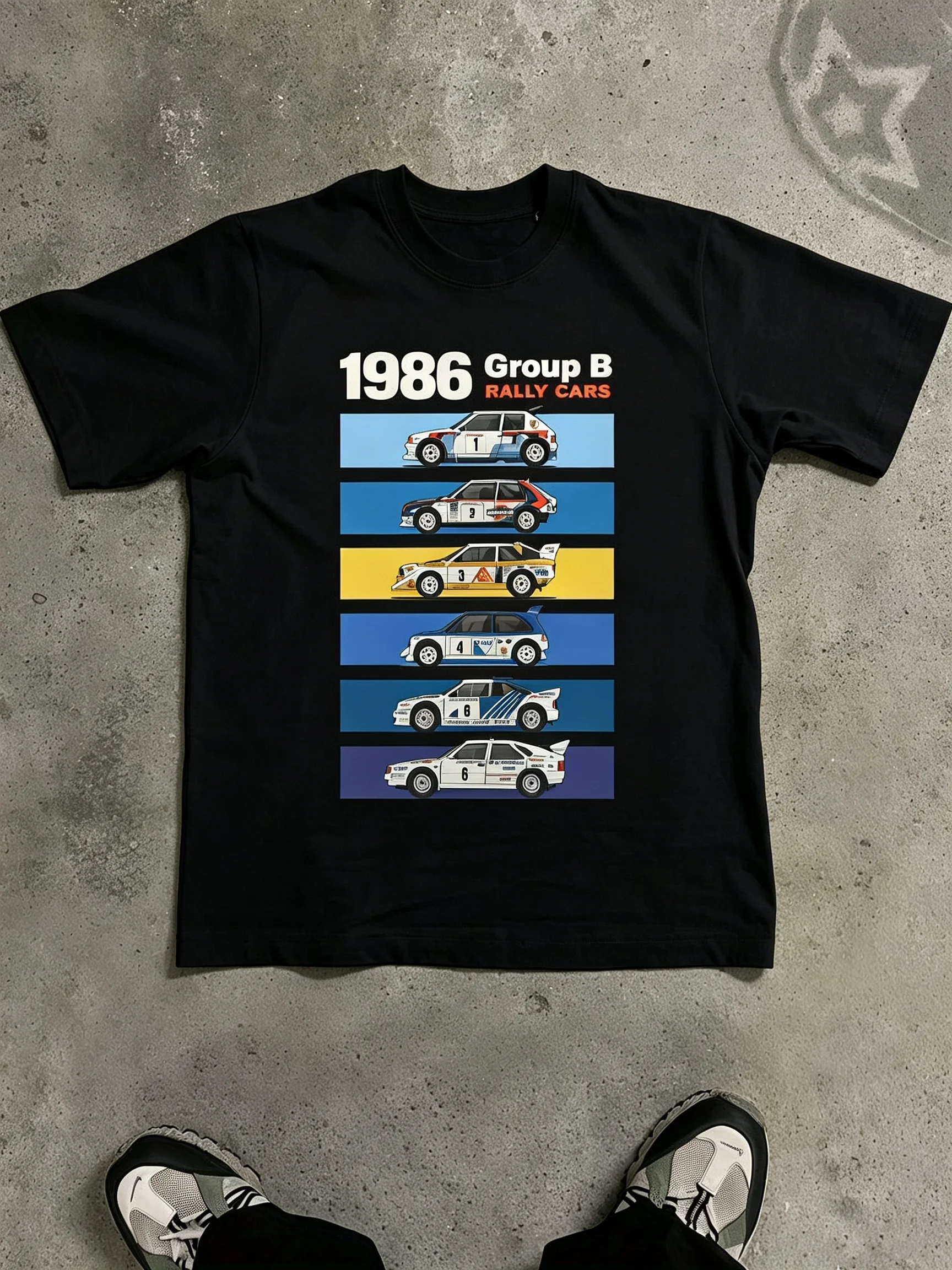Herren Retro 1986 Group B Rally Print T-Shirt 100% Baumwolle Vintage Racing Design Rundhals Regular Fit Lässiges Kurzarm-Oberteil – Detail 6