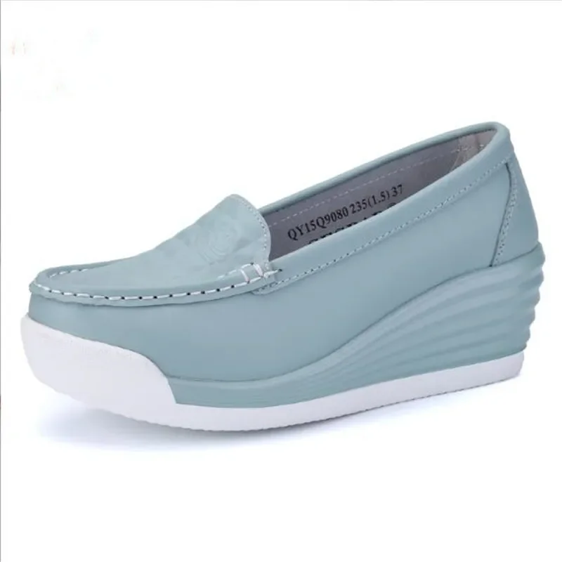 Genuine Leather Women's Shoes Four Seasons Nurse Work Shoes Women's Wedges White Platform Womens Shoes view 4