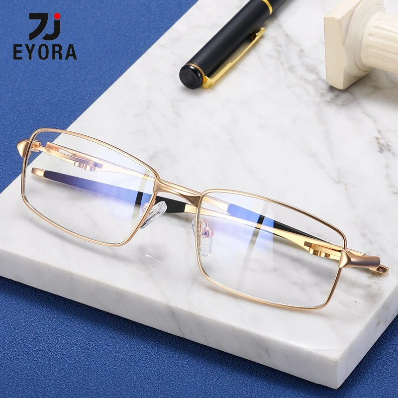 

EYORA Casual Style Business Square Metal Men's Eyewear Anti Blue Light Photochromic Reading Glasses Prescription Glasses Minus
