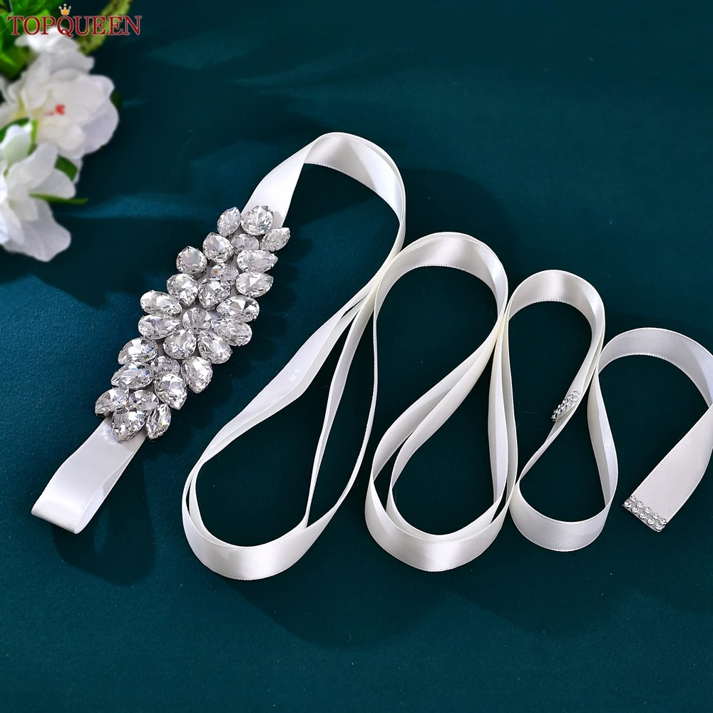 TOPQUEEN доступный свадебный пояс, серебряный пояс со стразами и аппликацией, официальная одежда, пояс на талии, подарок для особых случаев S220