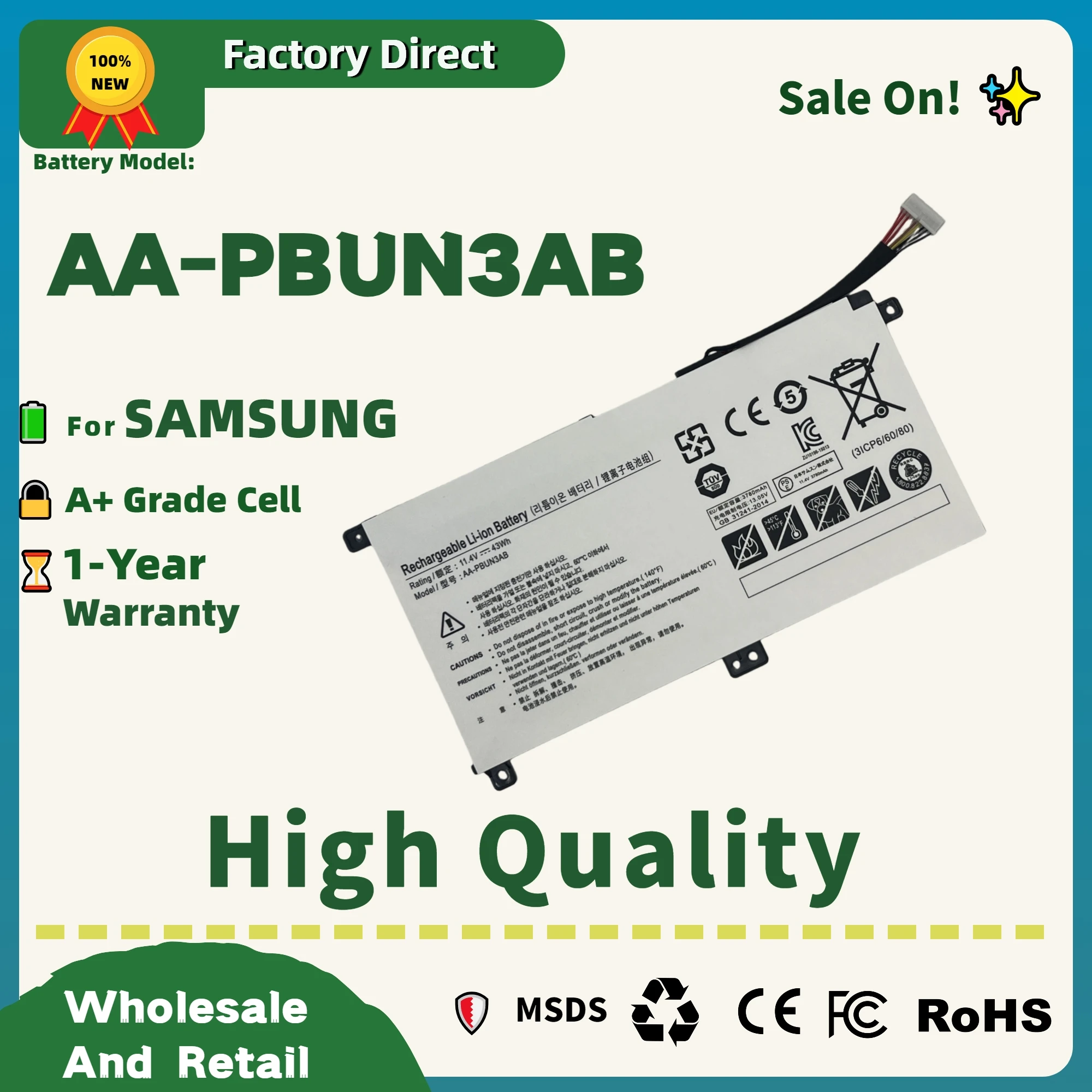 

NEW Battery AA-PBUN3AB For SAMSUNG NP530E5M NP740U5 Spin NP740U5L-Y03US, 800G5M PBUN3AB 12 months Warranty