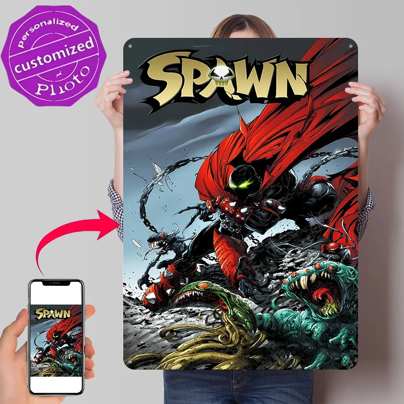 Spawn Comic Book Cover 3D Texture Printed Poster Custom Vintage Metal Tin Plate Sign for Wall Art Living Room Decoration Man
