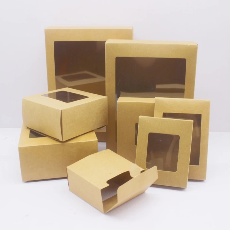 10pcs DIY GIfts package with window white/kraft christmas gifts box cake Packaging For Wedding home party muffin packaging box