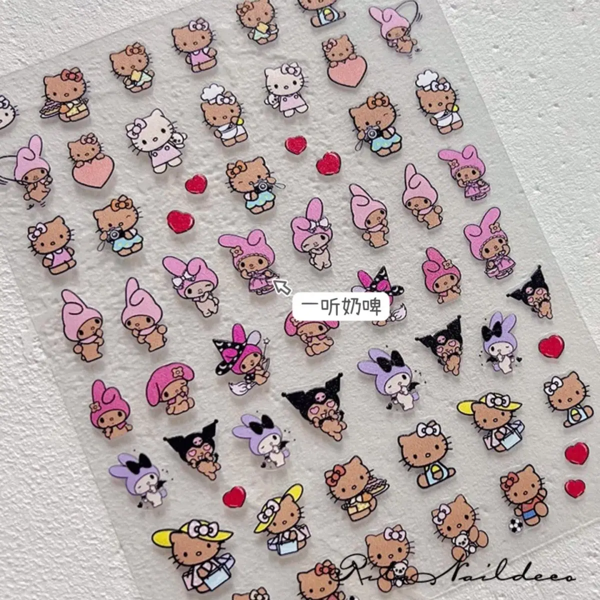 Kawaii Hello Kitty Nail Stickers Cartoon Black Skin Hawaii Series Creative Beach Kt Mermaid Diy Nail Painting Girls' Decoration