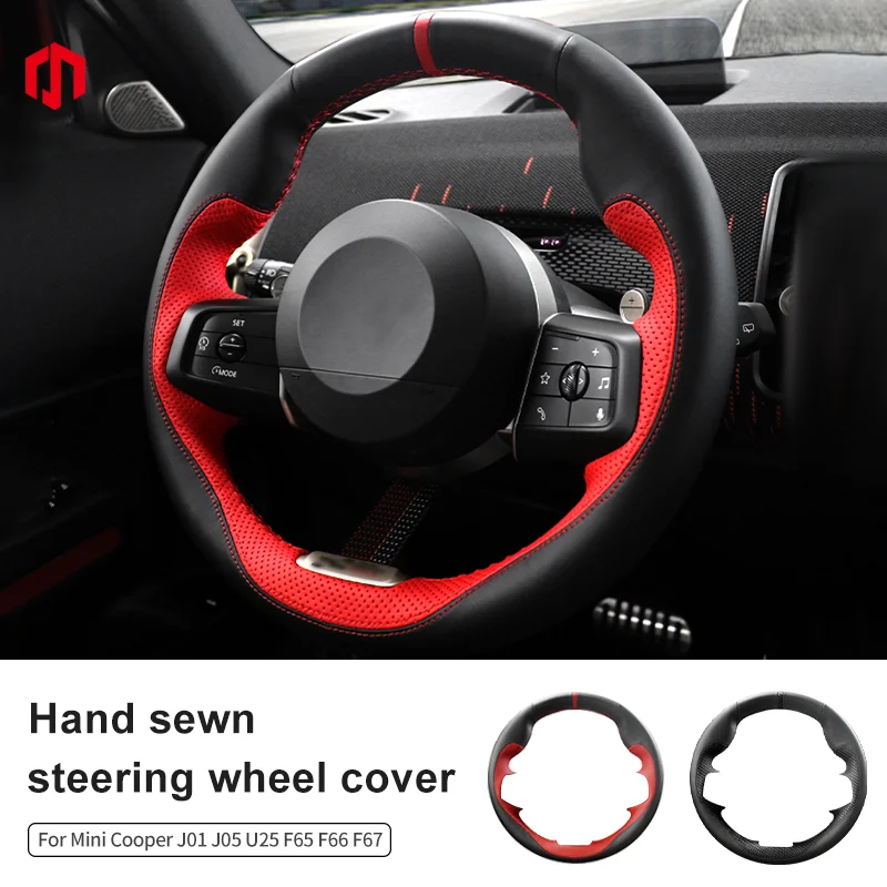 Car Hand Sewn Steering Wheel Cover For Mini Cooper F65 F66 U25 J01 J05 Needles And Thread Soft Non-slip Car Interior Accessories