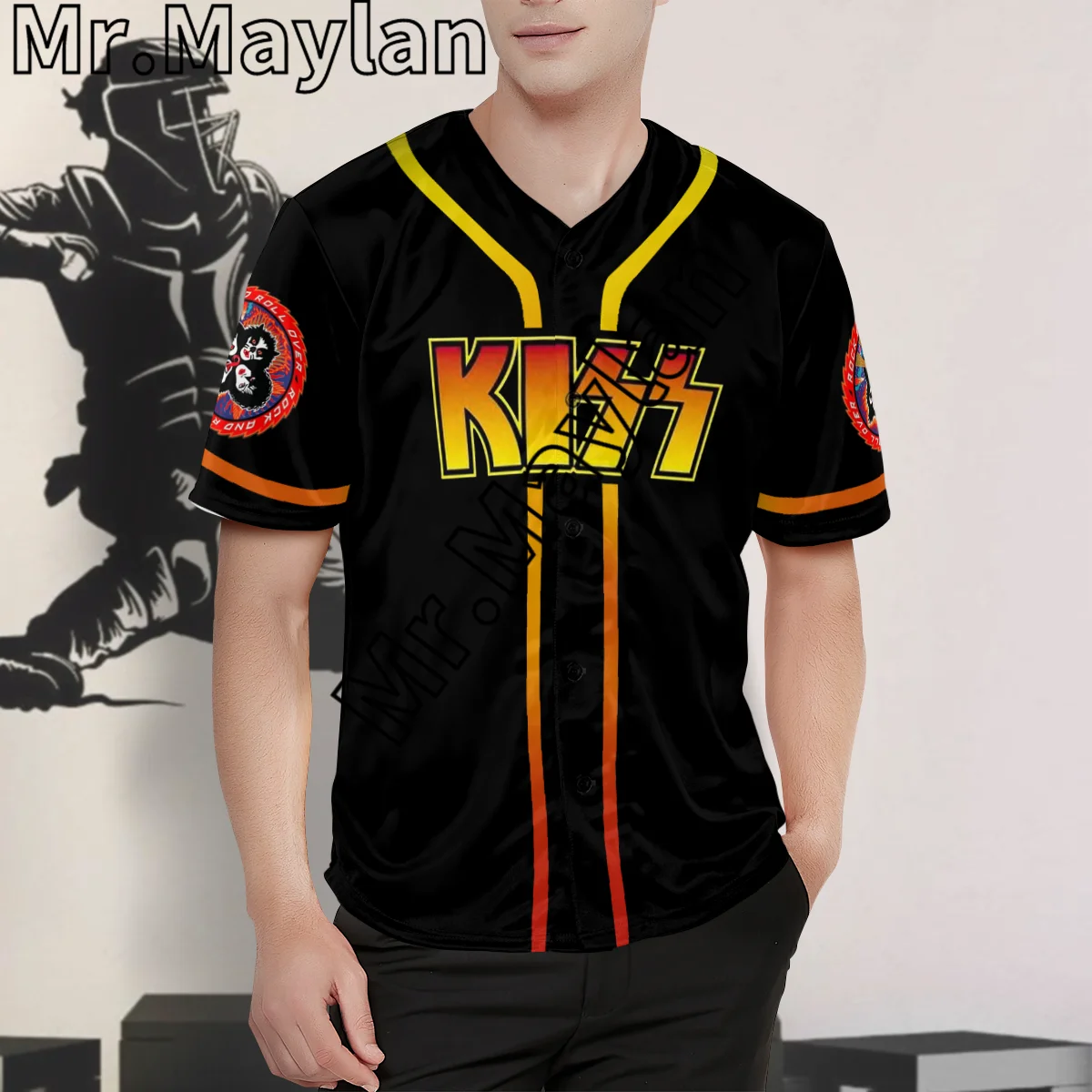 New Rock Kd'appareils Band Baseball Jersey Shirt, Skull, Black, Gold-Red, 3D Printed Shirt, Hip Hop, Y-Hop, 2023