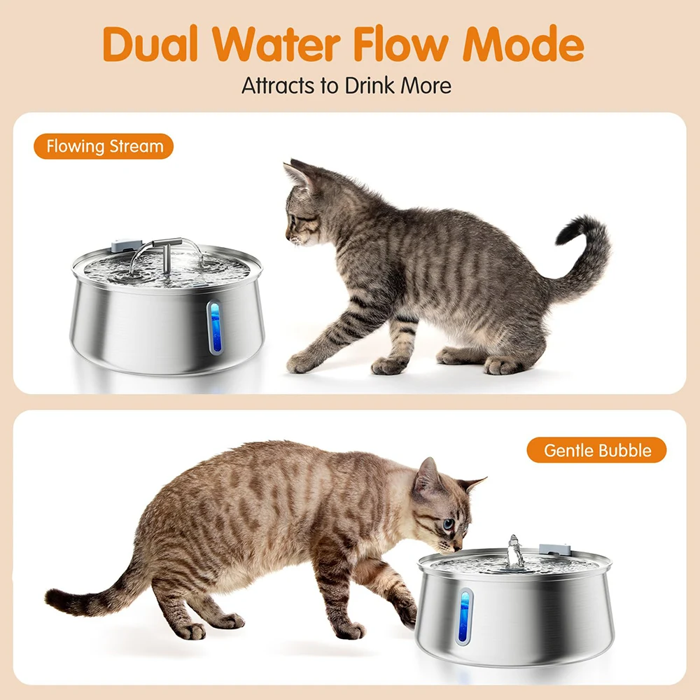 304 Stainless Steel Pet Water Fountain 4L/134 oz with Faucet Silent Filter Stainless Steel Automatic Dog And Cat Water Fountain