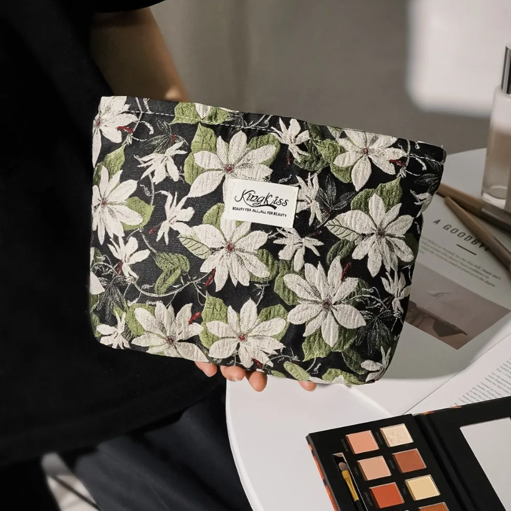 Vintage Flower Women Makeup Storage Handbag Portable Cosmetic Toiletry Organizer Pouch Large Capacity Floral Wash Bag