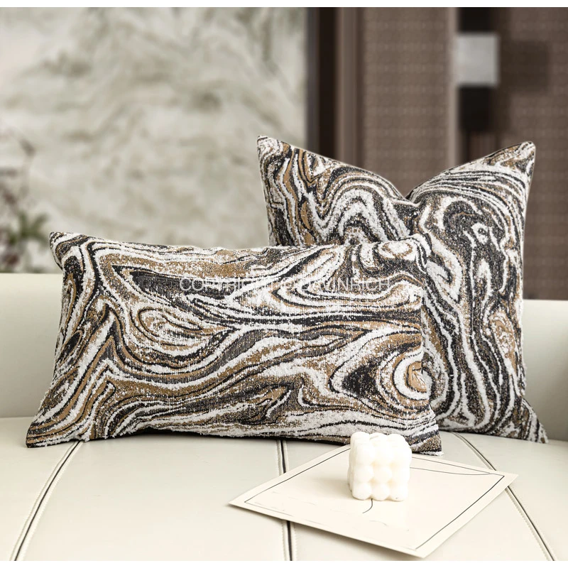 DAVINRICH Marble Jacquard Decorative Throw Pillow Covers Luxury Abstract Fluid Art Ink Soft Square Cushion Case For Hotel Office