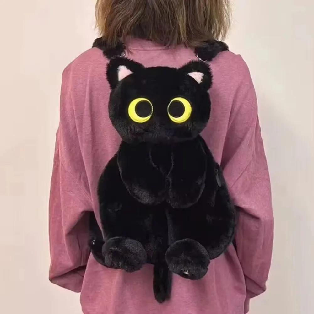 Soft Toy Big Eyes Cat Toy Plush Backpack Large-capacity Zipper Shoulders Bag Cute Detachable Hook Bucket Bag Women