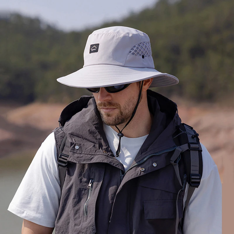 Men's Summer Bucket Hat Wide Brim Fisherman Caps Male UV Protection Sun Hat Outdoor Mesh Hiking Fishing Beach Sunscreen Cap