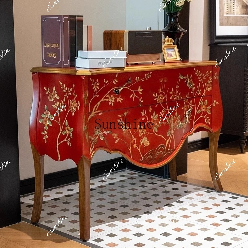 

Chinese painted decorative entrance cabinet, living room French dressing side cabinet FT