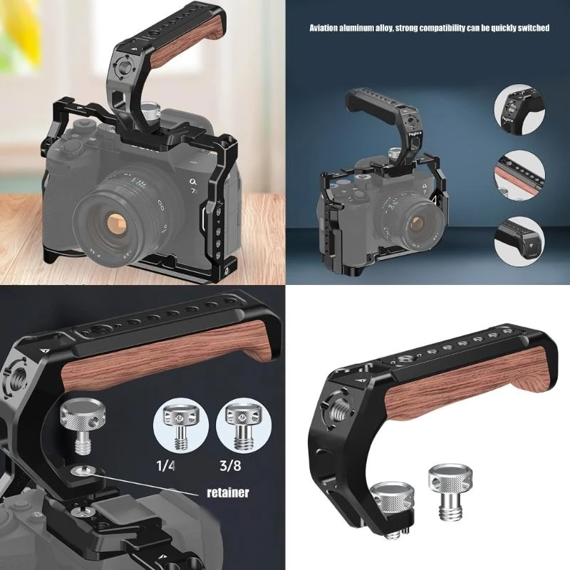 

Best Seller Ergonomic DSLR Camera Top Handle 1/4 and 3/8 Threaded Holes Cold Shoe Adapters Enhances Photography