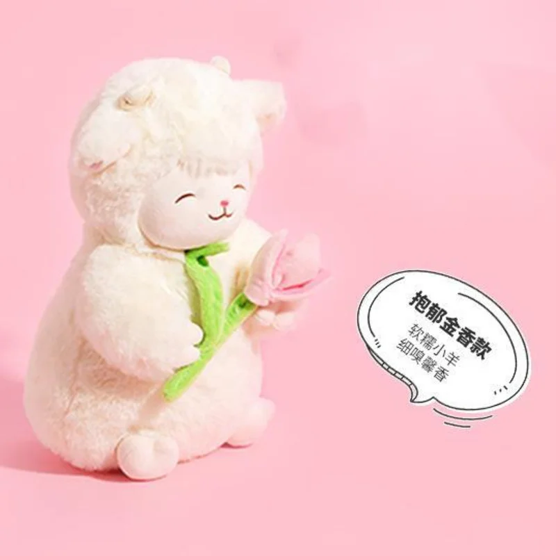 Sweet White Sheep Lam Hold Tulip Flower Plush Doll Soft Stuffed Lamb With Tulip Plushie Toy Cute Gift For Kid Birthday Christmas