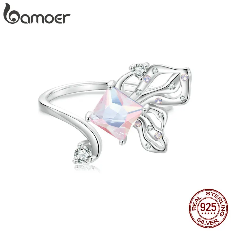 BAMOER 925 Silver Butterfly Ring for Girls, Dainty Cute Butterfly Jewelry Gifts for Women On Birthday Christmas for Girlfriend