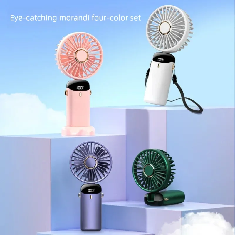 4500mAh Portable Handheld Mini Fan Foldable Neck Hanging Fans 5 Speed USB Rechargeable Fan with Phone Stand and Digital Display