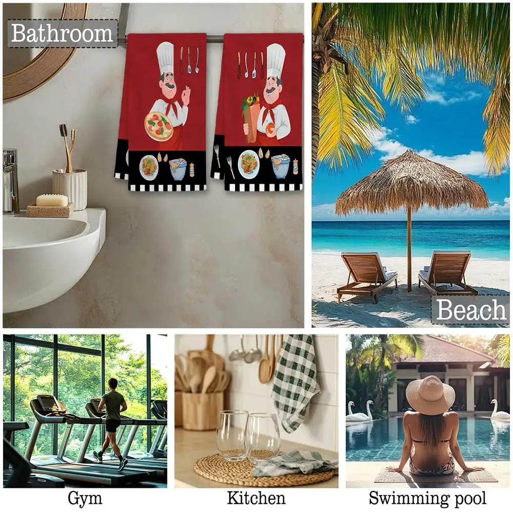 Jit 2pcs Cartoon Italian Chef Pizza Pasta Pattern Dish Towels For Home Kitchen Bistro Decor