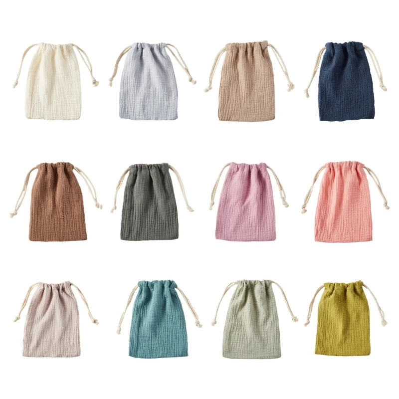 Convenient Double Layer Drawstring Bag Cotton Baby Storage for Storing Drool Cloths Easy Attach to CribsStrollers