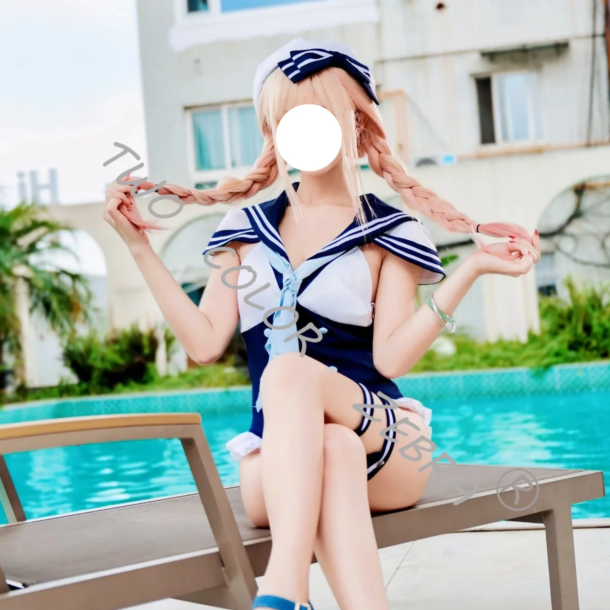 Anime My Dress-Up Kitagawa Marin Cosplay Sailor Swimsuit Costume Sailor Hat Light Blue Necktie Sexy Set for Beach Party Roleplay view 6