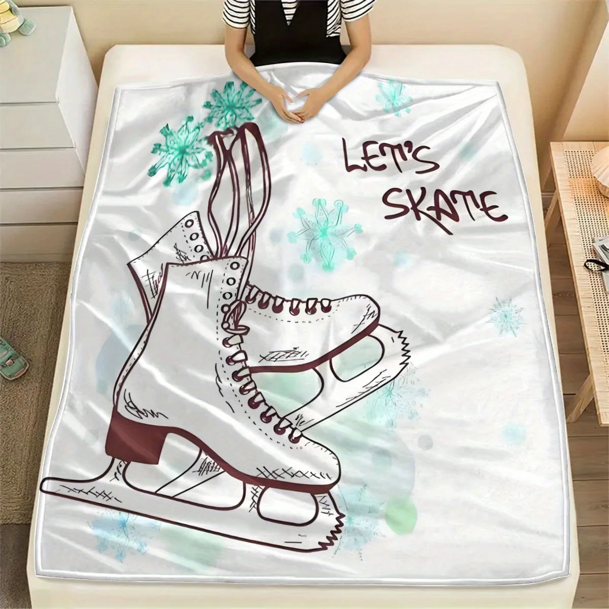 

Contemporary Ice Skating Themed Flannel Throw Blanket, Ultra-Soft Warm Microfiber, Tear Resistant, All-Season Multipurpose