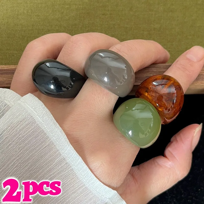 

1/2 шт. Эстетичные массивные кольца из смолы для девушек, модные украшения, прозрачные, в стиле бохо, разноцветные, геометрические, для женщин