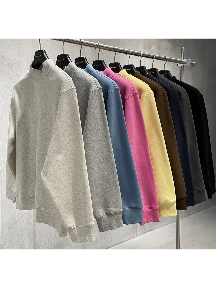 Thiened Fce round Ne Sweatirt Casual Color ex Loose Fit Warm Outerwear Street Sle f High Collar Sweat...