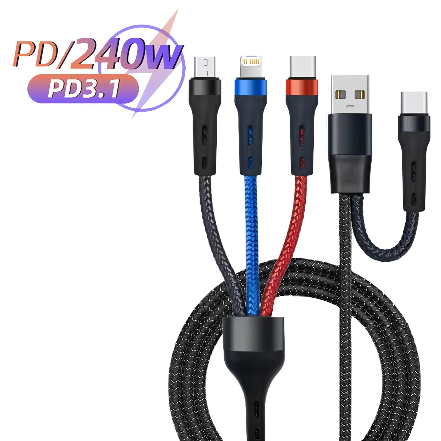 240W 2 in 3 USB Cable Type C Cable Cord For Samsung Xiaomi Huawei USB C Cable For iPhone 16 15 14 13 Pro Phone Charger US
