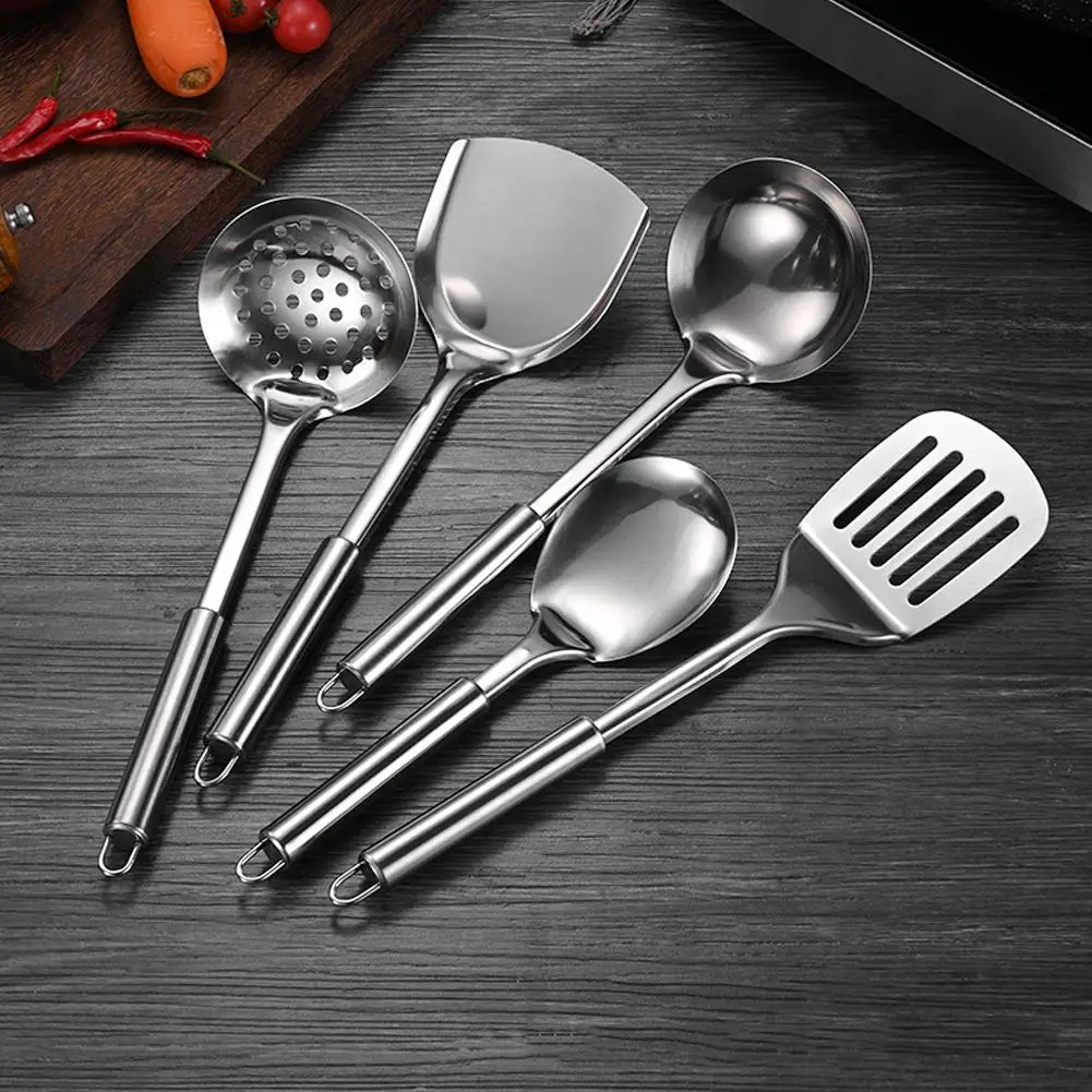 

5PCS/SET Stainless Steel Practical Spatula Kitchen Utensil Set Cooking Tool Slotted Turner Rice Spoon Ladle Cooking Tools