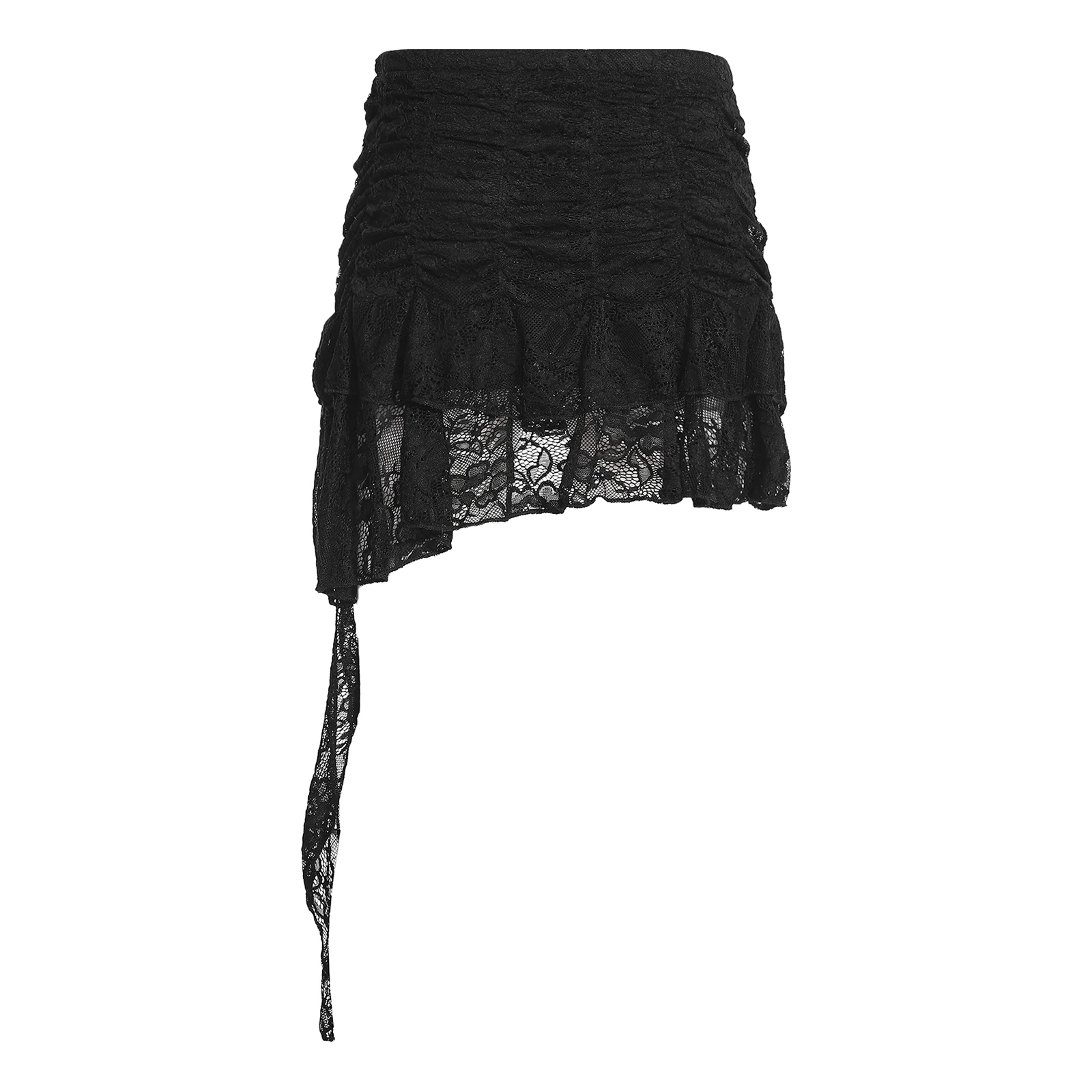 Womens Floral Lace Miniskirt with Built-in Shorts Tiered Lace Ruffled And Irregular Hem Culottes Skirt for Club Party Daily Wear