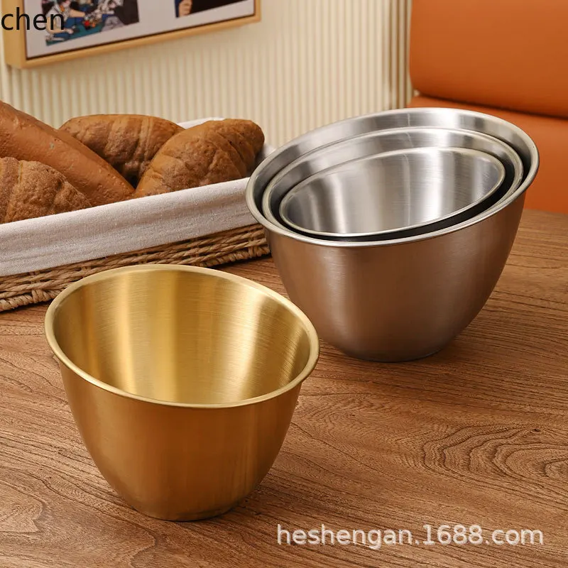 H1 korean stainless steel lettuce bowl gold-colored vegetable bucket slanted rim condiment bowl tableware