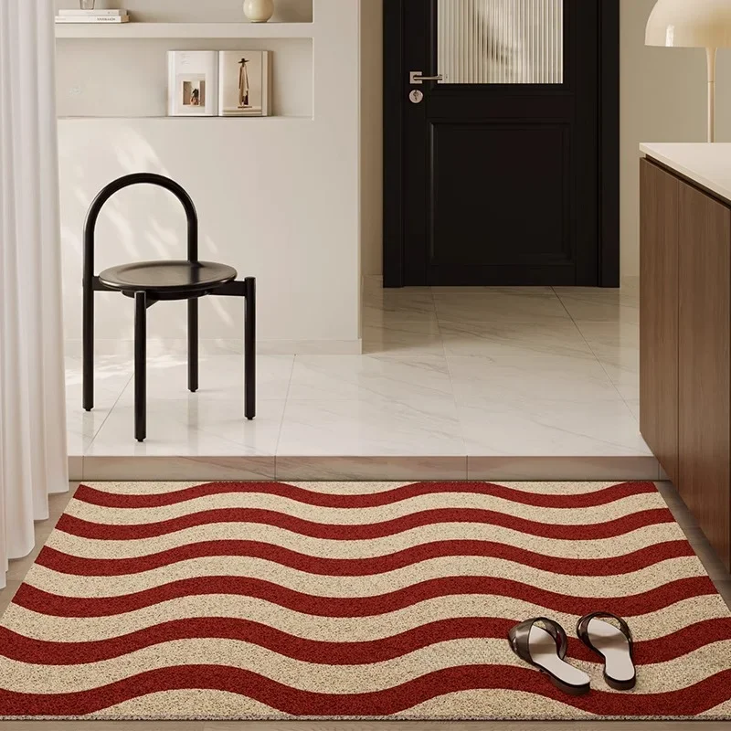 Red Beige Striped Floor Mats PVC Wear-Resistant Entrance Rugs Art Decoration Anti-Fouling Door Mat Outdoor Wire Loop Door Rug