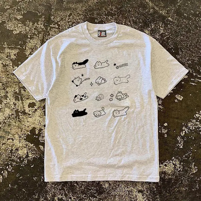 2026 New Running Puppy Print Niche Couple Short Sleeved Comfortable Skin Friendly T-shirt Personalized Short Sleeved Shirt