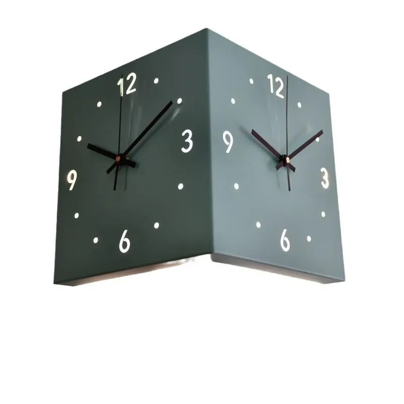 

Wind corner clock double-sided wall clock, creative living room, simple and modern two-sided wall clock, free punching