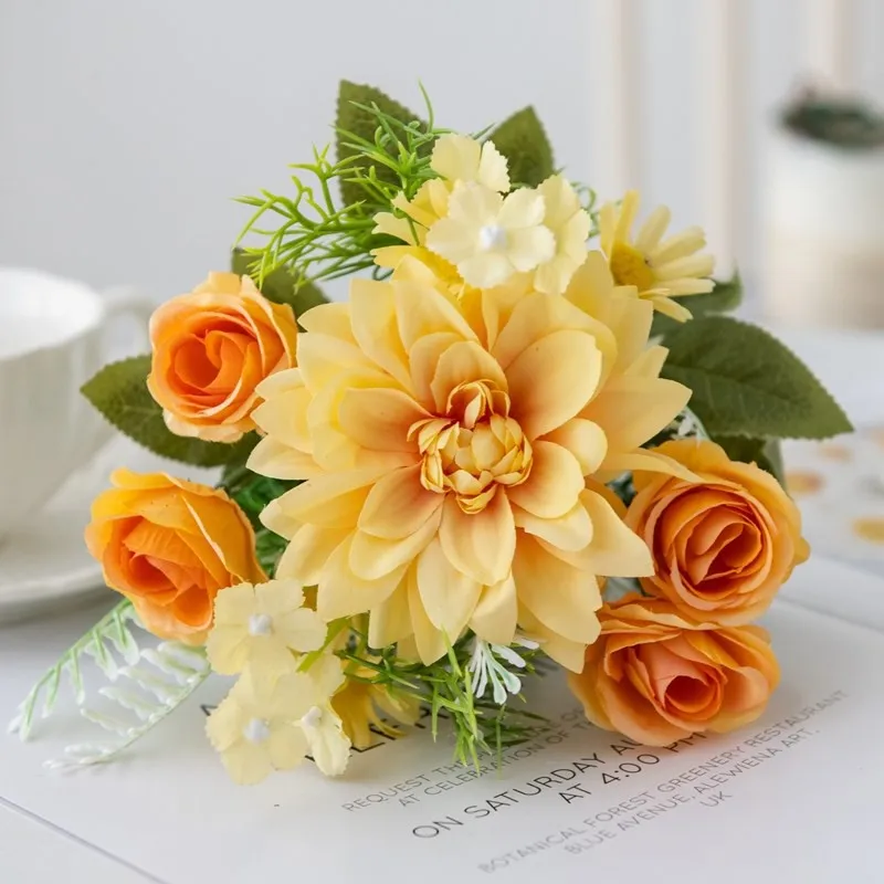 1/5PCS Dahlie Kleine Rosen Kombination Künstliche Blumen Festival Girlande Hochzeit Hause Balkon Dekoration Fotografie Requisiten Diy – Detail 4