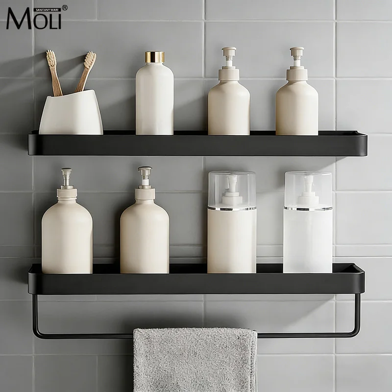 Punch-free Black Bath Shelves Bathroom Shelf Nail-free Shampoo Holder Shelves Storage Shelf Rack Bathroom Basket Holder ML1018