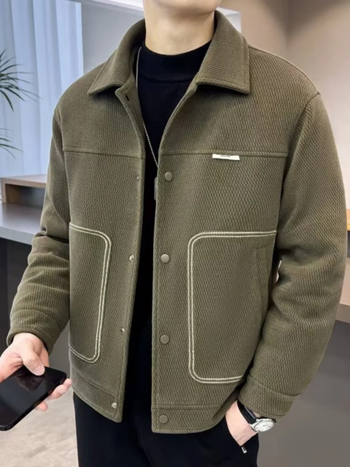 

Fall New Men's Simple Casual Faionable Jaet Advanced Sense Outerwear Loose Fit Polyester Nylon Cosite Fiber Urban Sle