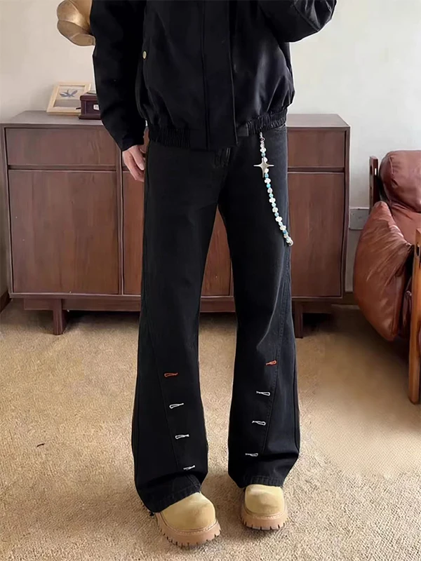 

Bla Embroidered Knife High Waist Slim Fit Straight Leg Jeans American Sle Casual Loose Leggings for Men