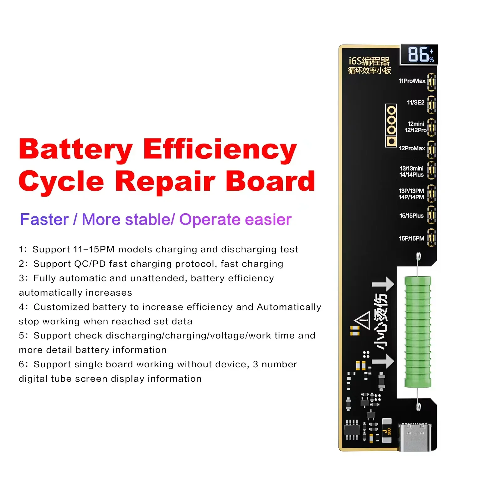 I2C Testing Board Support i6s Programmer For iP7-15ProMax Battery True Tone/Earpiece/Face ID/Rear Camera/Front Camer Repair Tool